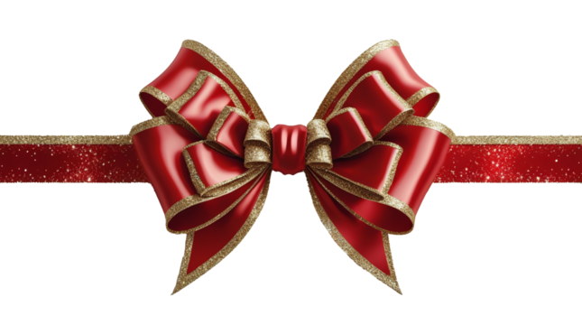 Decorative Red And Gold Ribbon Bow on transparent background 