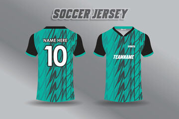 Soccer jersey design with number 10, front and back view, sports apparel