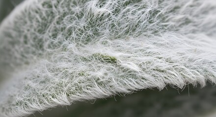 Macro Shot of Fuzzy White Trichomes on a Green Lambs Ear Leaf Texture Detail