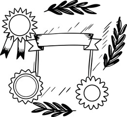 Green organic brush strokes with abstract silhouette shapes and labels