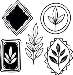 Green vector brush strokes organic tags and labels silhouette