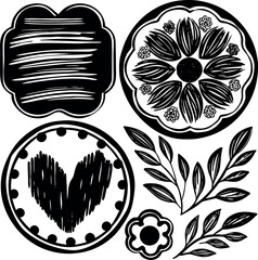 Green vector brush strokes organic tags and labels silhouette