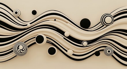 Monochrome waves and spheres creating a visually engaging abstract art with elegant design and flowing lines
