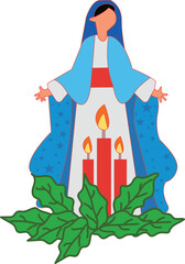 Stylized Virgin Mary with Advent Candles and Holly Leaves