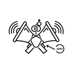 Line icon of two crossed megaphones or loudspeakers symbolizing communication, announcement, or protest, isolated on