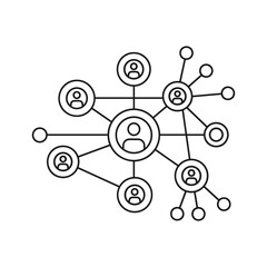 Simple black and white line art icon representing a network of connected people or social media connection isolated on