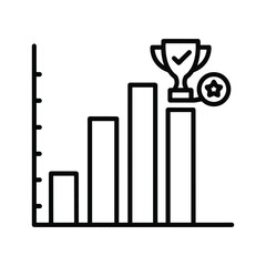 Line graph showing increasing bar chart with trophy icon indicating achievement, success, and goal completion isolated on