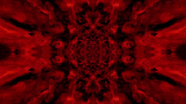 Ominous Red Kaleidoscope Tunnel. A Dark, Hellish Animation Loop of Morphing Blood Clouds.