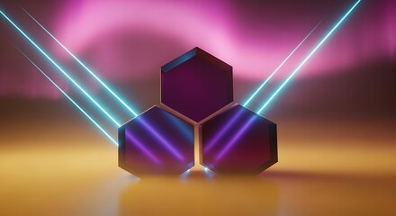 Geometric shapes in a futuristic setting with vibrant neon light design