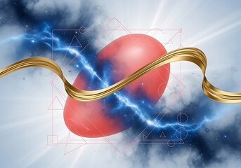 Celestial Sphere with Golden Ribbon and Electric Plasma Energy Flowing