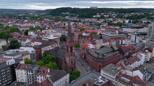 Saarbrucken Old Town, Saarbruecken city in Germany is the Capital of Saarland. Aerial View at Cloudy evening in Summer