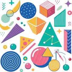Funky crayon drawn geometric shapes and doodle elements silhouette