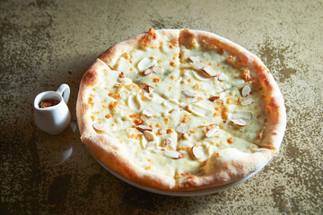 pizza on a wooden board