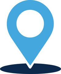 Blue location pin icon with shadow for maps and navigation applications