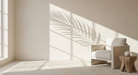 Inviting interior with modern chair and tropical shadow play backdrop