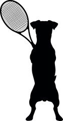 Dog playing tennis silhouette