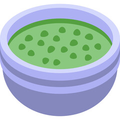 Isometric Green Soup Bowl With Purple Rim And Bubbles Inside On Transparent Background