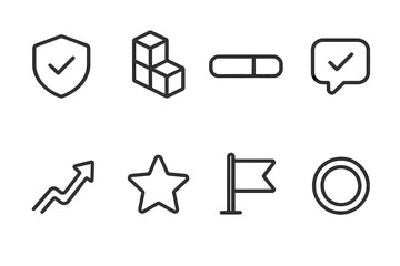 Skill Progress Icons. Skill Development Pathways Stages linear icon set: beginner badge, practice block, skill bar, feedback bubble, improvement arrow, mastery star, checkpoint
