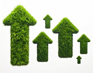 Green grass arrows pointing upward on a white background