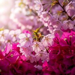 Delicate blossoms exhibit vibrant shades, and bring about a serene landscape