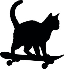 Black cat silhouette riding skateboard