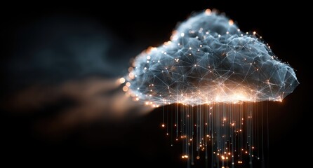 Digital cloud illustration with glowing details on a black background