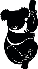 Cute koala silhouette climbing eucalyptus branch