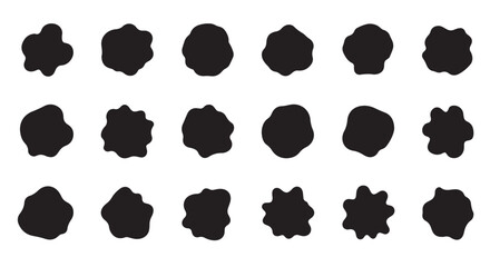 Organic shape round form set with smooth liquid blobs, wavy irregular curves, doodle bubble elements, soft oval patterns, colourful abstract frames, fluid textures, minimal trendy vector backgrounds