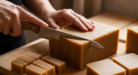 Artisan hands crafting natural soap bars with precision and care