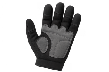Black tactical work glove, featuring padded palm and fingers, providing protection and durability for demanding tasks