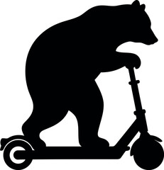 Bear riding electric scooter silhouette