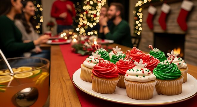 Cupcakes with red and green frosting for Christmas party - Powered by Adobe