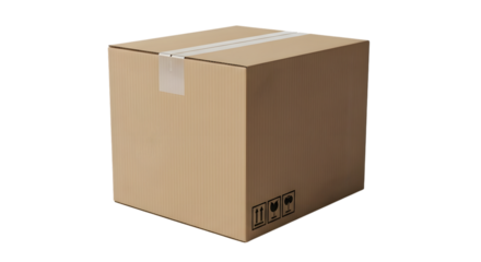 Isolated cardboard box ready for shipping on a black background