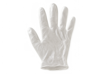 White disposable nitrile glove on a transparent background, offering protection and maintaining sterile conditions in various environments