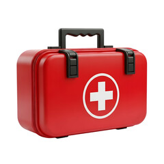 Obraz premium Red first aid kit with white cross on black background