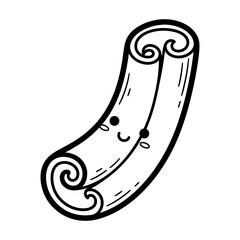Black and White Kawaii Cinnamon Stick Vector with a Smiling Face