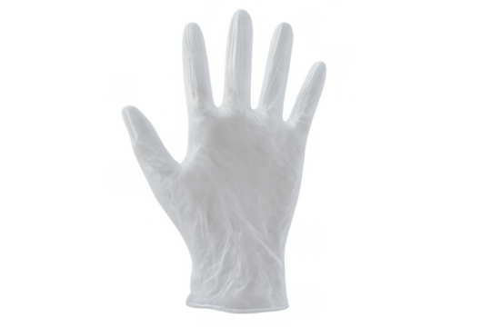 Disposable medical glove, white transparent latex protection for hygiene, safety, and infection control, isolated