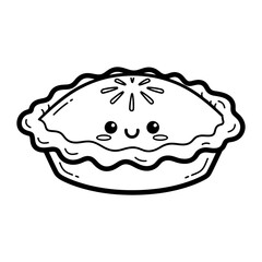 Cute Smiling Kawaii Pie Dessert Black and White Line Art