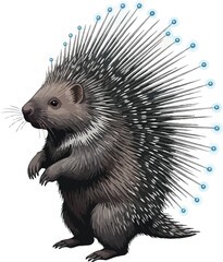 Illustration of a porcupine with glowing quills detailed animal art isolated on white background