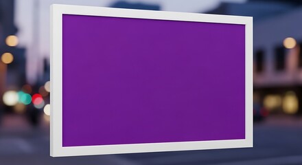Vibrant Purple Sign with a Crisp White Frame on a Blurred Urban Scene