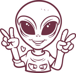 Friendly Alien Cartoon with Peace Sign Gesture