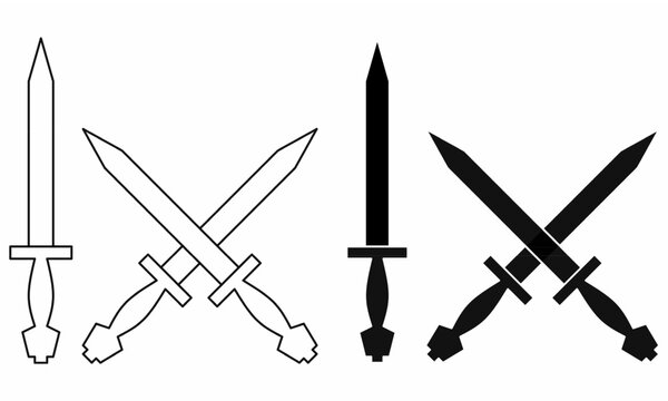 xiphos sword plural xiphe icon set.crossed,outline and silhouette,for history themes, gaming, logo, infographic, and vector design.