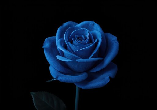 A unique, velvety blue rose blossom captures attention. Rare artificial color symbolizing mystery, deep feeling, and unattainable dreams ,elegance ,romance ,rare
