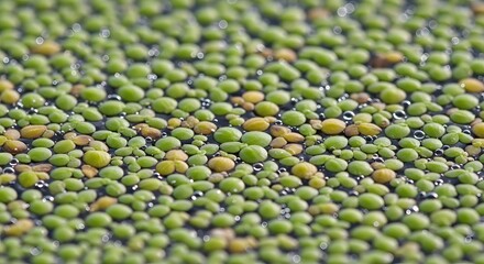 Dense Duckweed Plants Floating on Water Surface Macro Texture Background