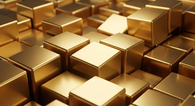 Abstract golden cubes arrangement background, minimal, elegant design