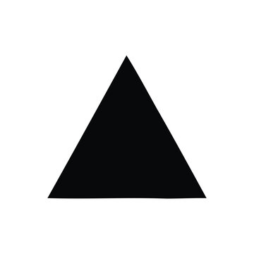 Abstract black equilateral triangle icon set against a stark white backdrop, embodying simplicity, balance, and directional symbolism in graphic design and visual communication