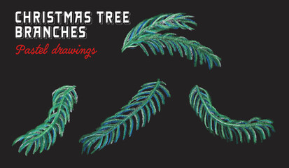 Chalk Pastel Christmas Clipart Set – Illustrations de Noël dessinées à la main : boules, sapin, neige, bonhomme pain d'épices, branches de sapin, décorations festives