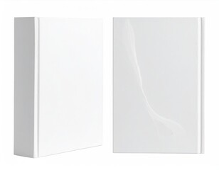 Two blank white books, front and spine view