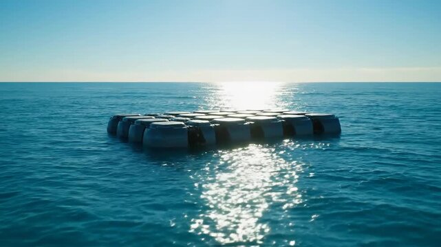 Ocean horizon view with floating object and shining sunlight