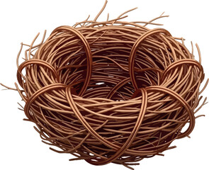 Empty bird nest made of twigs isolated on white background symbol of new life and spring
